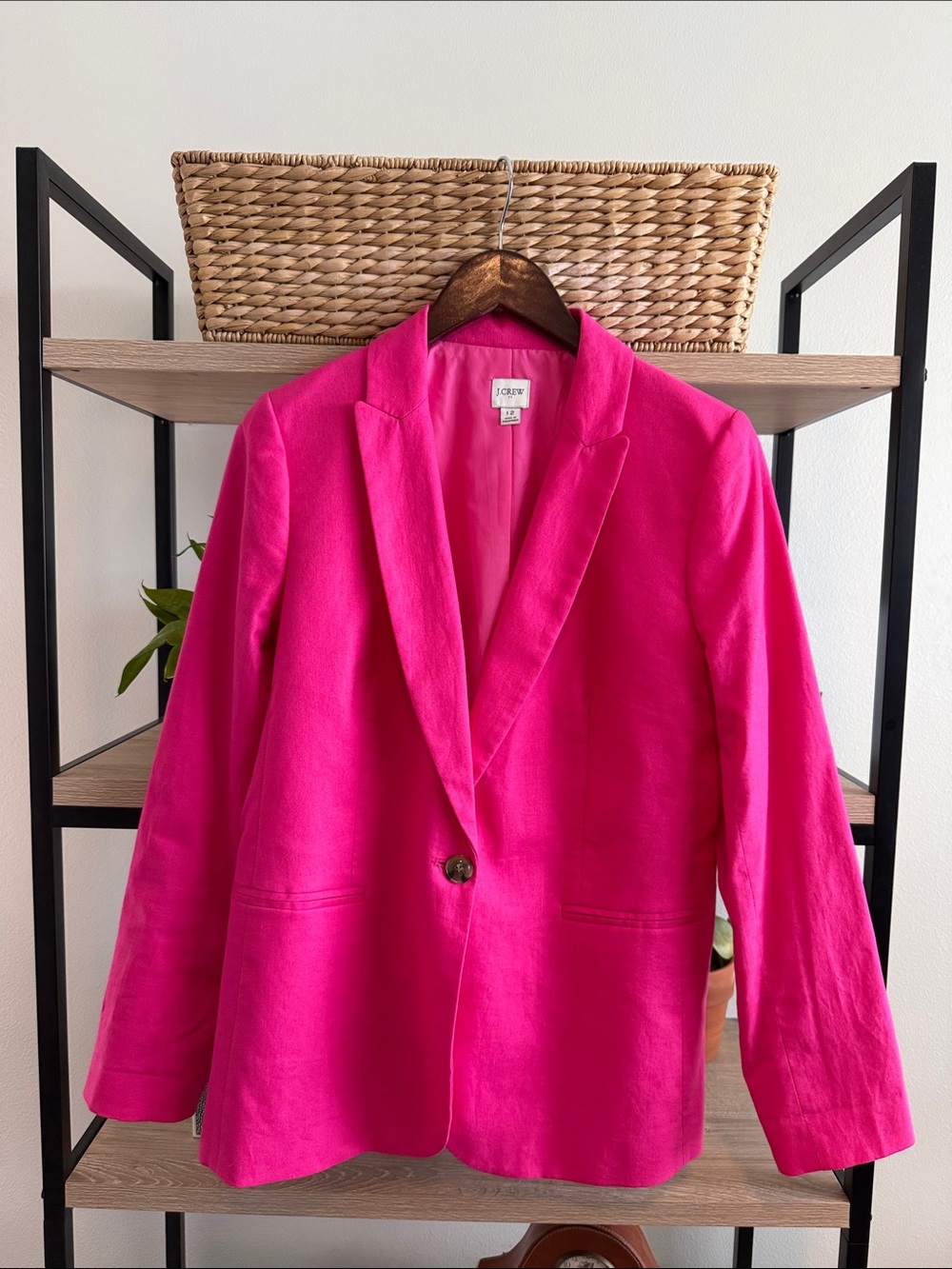 J. Crew Linen Cotton Bright Pink Holland Casual Hidden Inside Pocket Blazer, 12